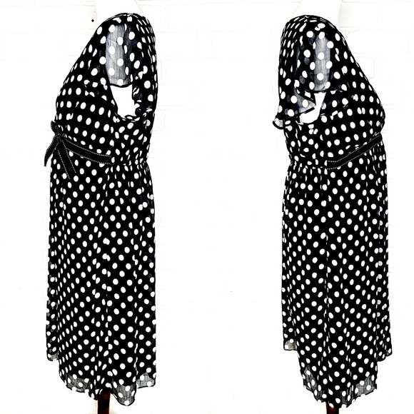 Maternity Black White Dot Short Sleeve Dress Lg - Picture 2 of 8